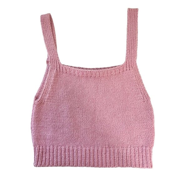 Zara Pink Knit Square Neck Crop Top Tank Minimalist - Size Small - Picture 1 of 4